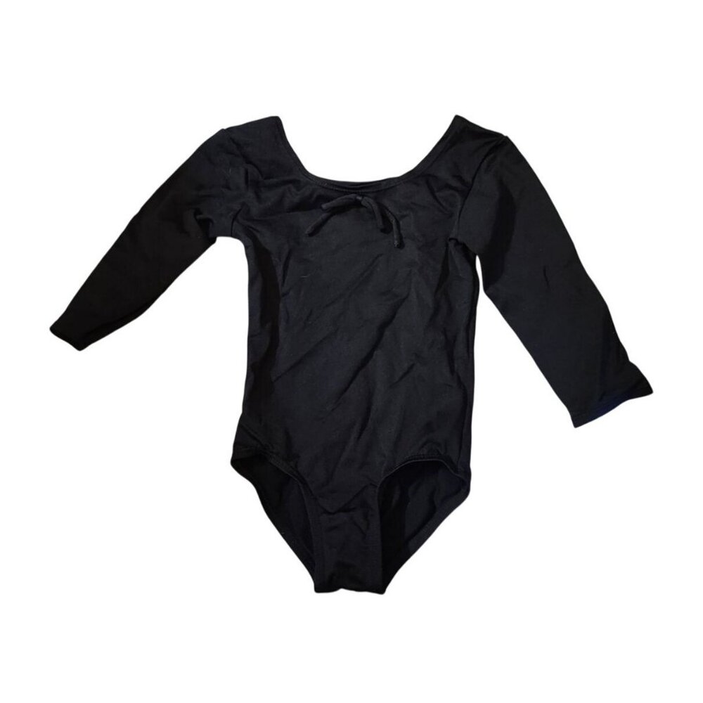 Girl Rhythm Studio Solid Black Long Sleeve Dance Gymnastics Bow Leotard Size 4/5